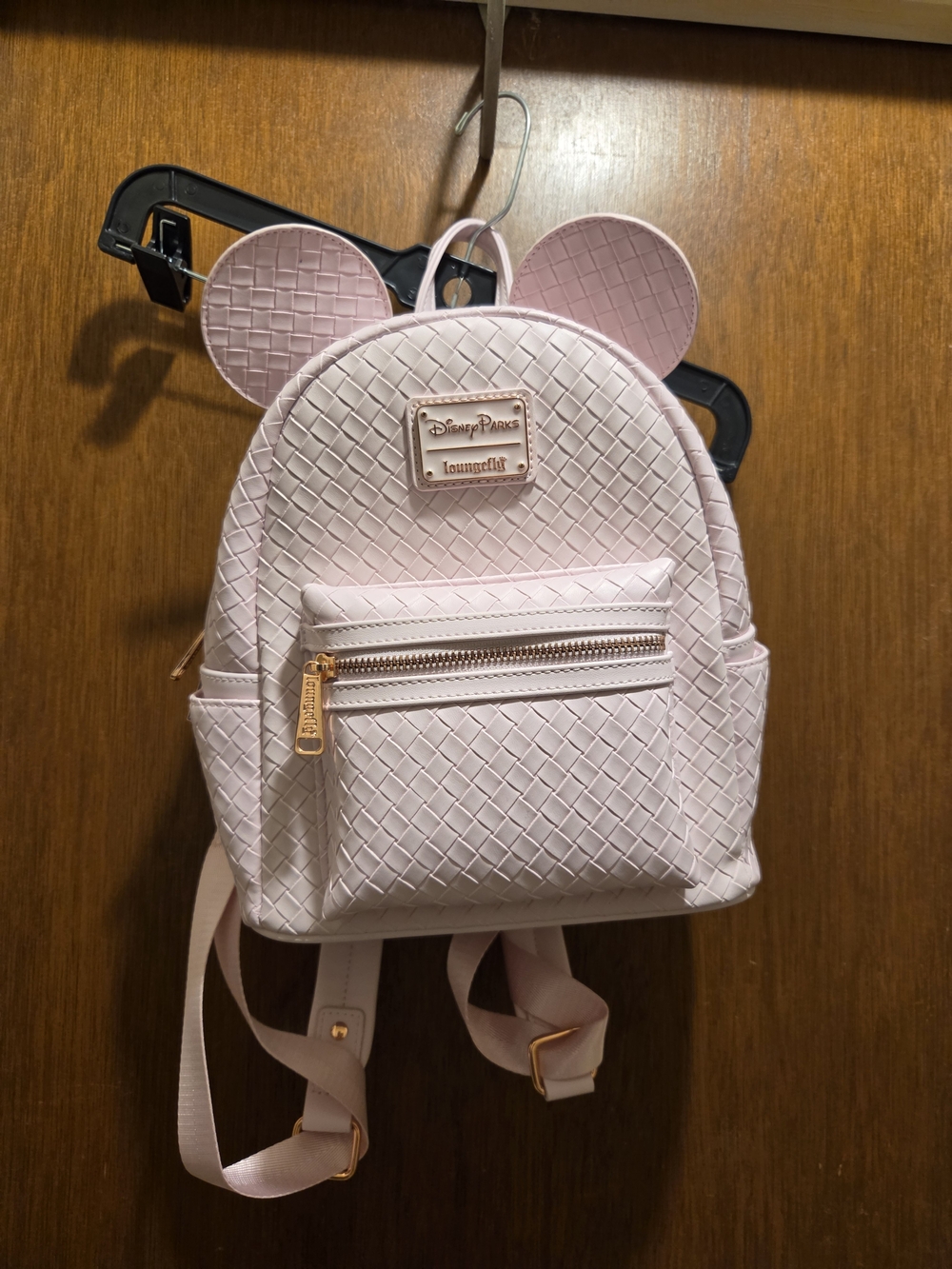 Disney Parks Mickey Mouse Ear Pink Woven Loungefly Backpack Bag, Pre-owned